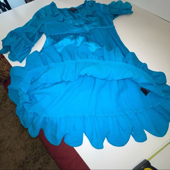 Vintage Betsey Johnson Blue Silk Blend Ruffle Tiered Dress Baby Doll - Picture 14 of 17
